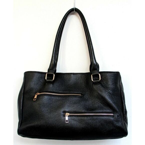 LRG ERICA ANENBERG BLACK GENUINE LEATHER TURN LOCK SATCHEL SHOULDER BAG HANDBAG - Picture 6 of 12